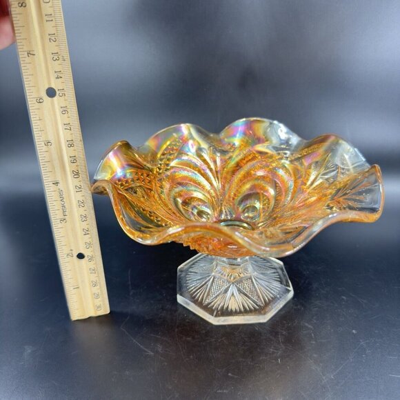 Imperial Glass Iridescent Marigold Carnival Glass Ruffled Footed Bowl Dish VTG - Picture 5 of 16